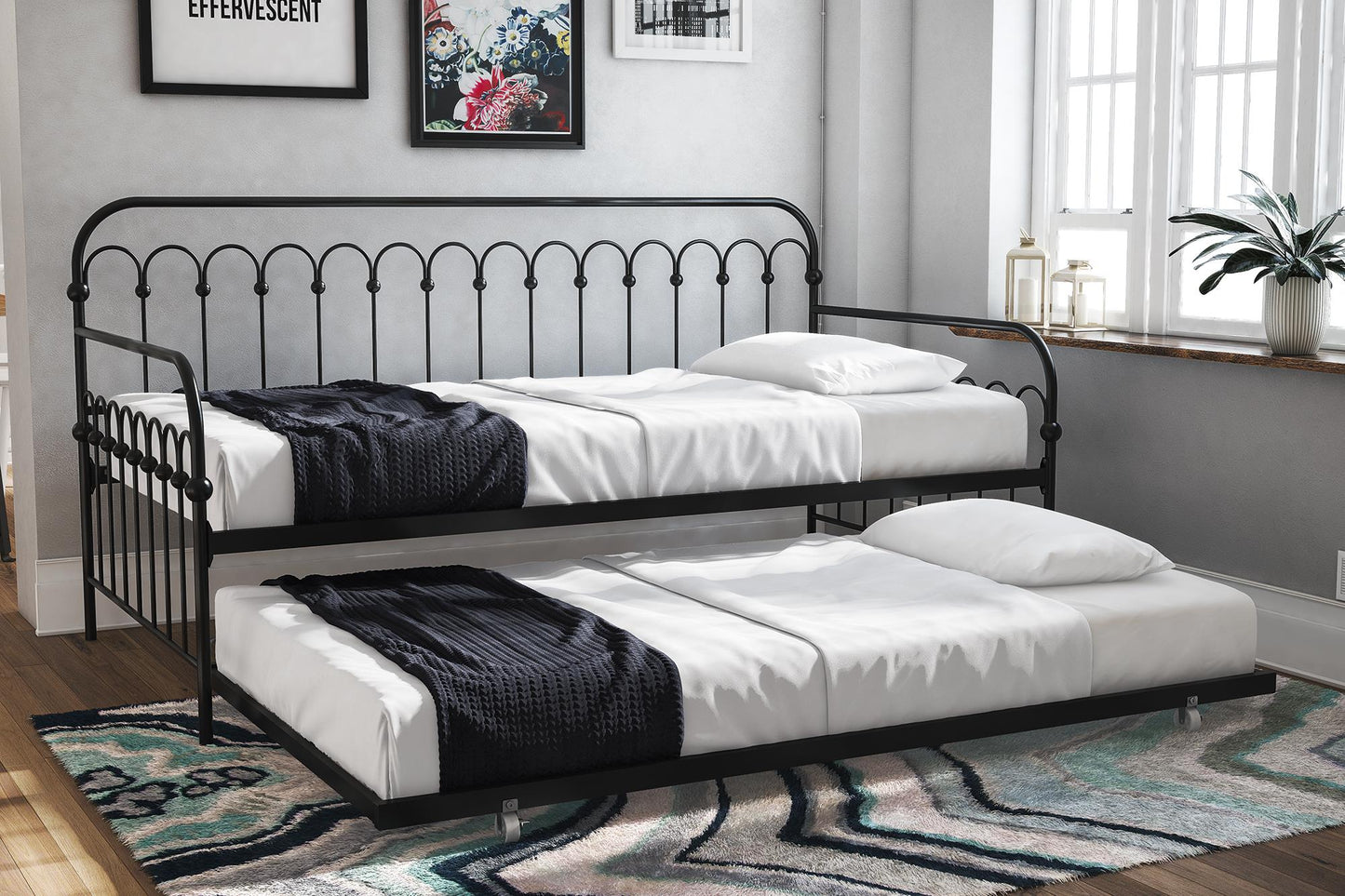 Bright Pop Metal Daybed with Trundle - Black - Twin