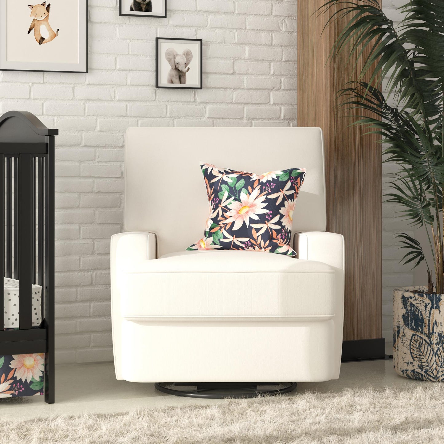 Rylan Upholstered Swivel Glider Recliner Chair with Square Back - White