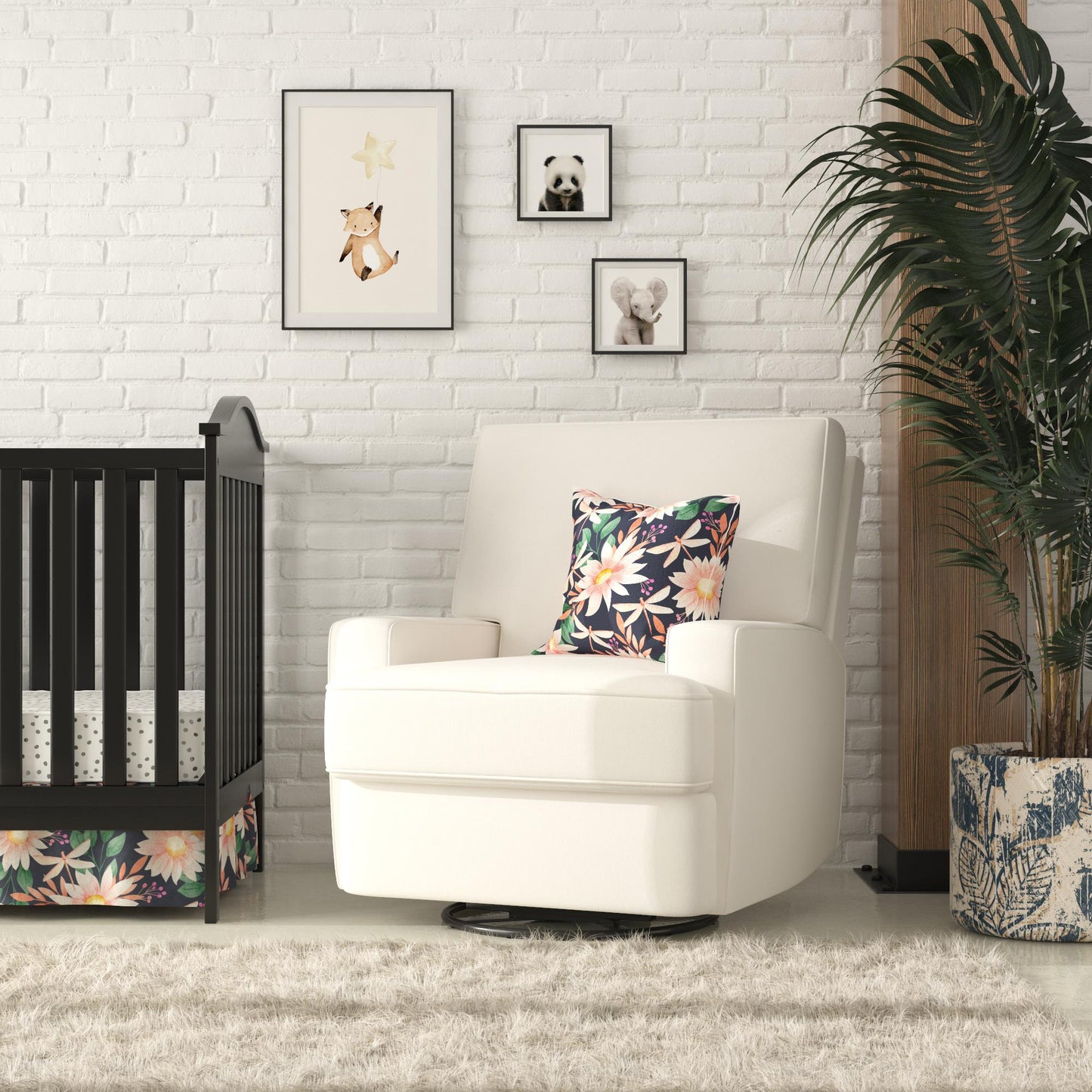 Rylan Upholstered Swivel Glider Recliner Chair with Square Back - White