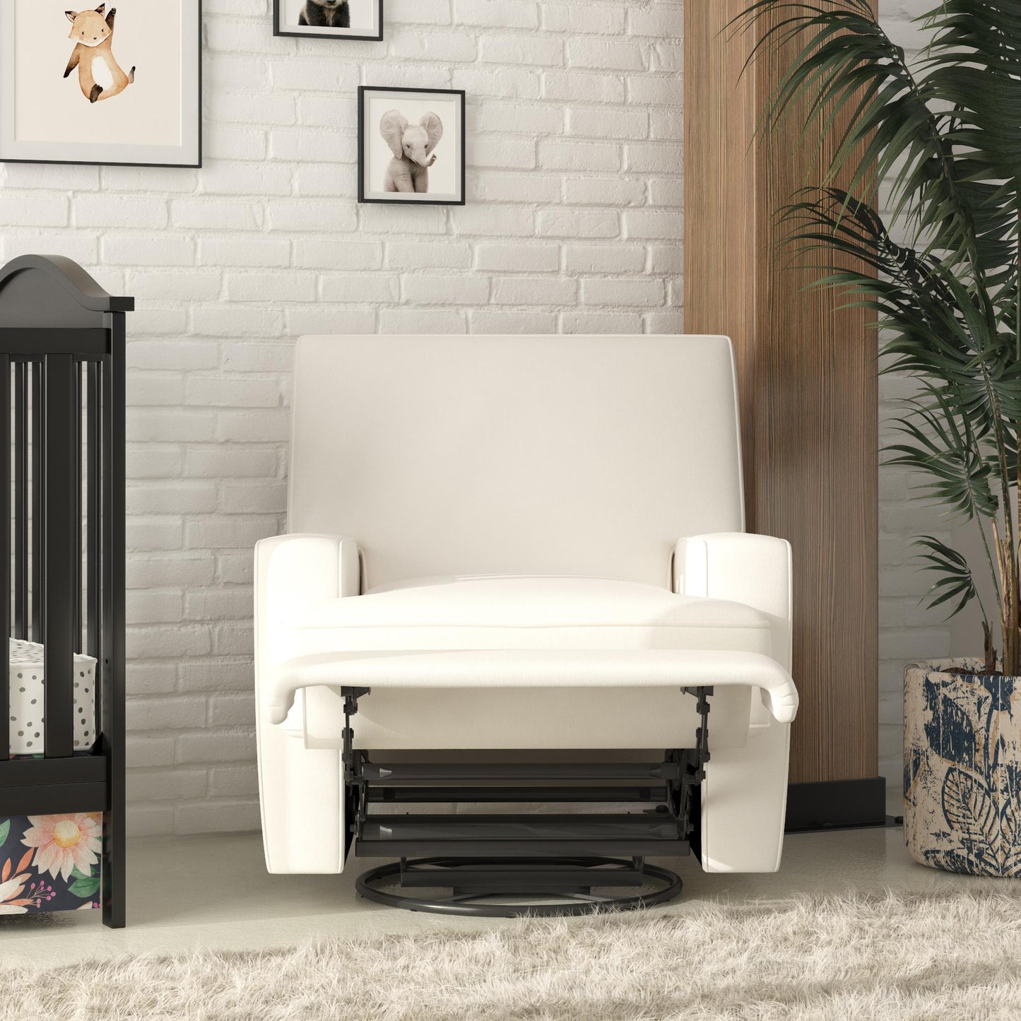 Rylan Upholstered Swivel Glider Recliner Chair with Square Back - White