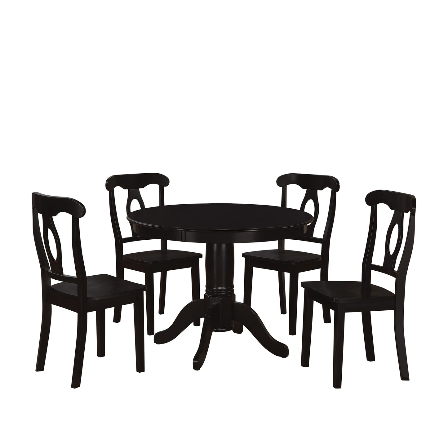 Aubrey 5 Piece Traditional Pedestal Round Dining Table and Chairs Set - Black