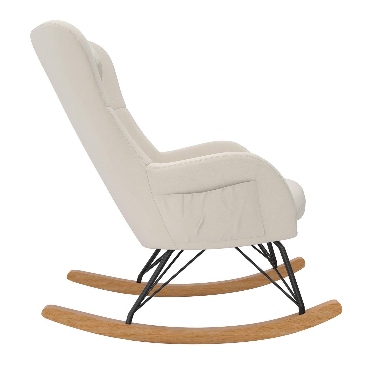 Robbie Rocker Accent Chair with Storage Pockets and Matching Pillow Headrest - Beige