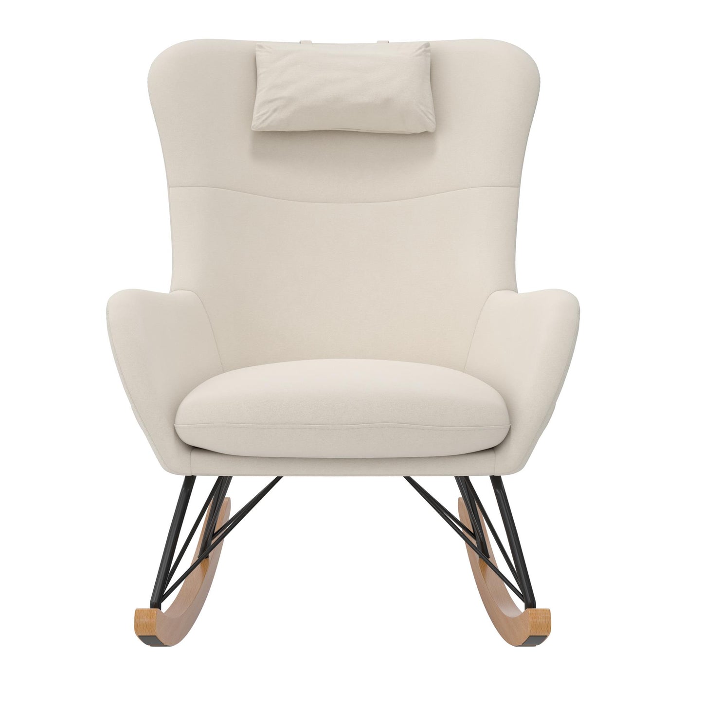 Robbie Rocker Accent Chair with Storage Pockets and Matching Pillow Headrest - Beige