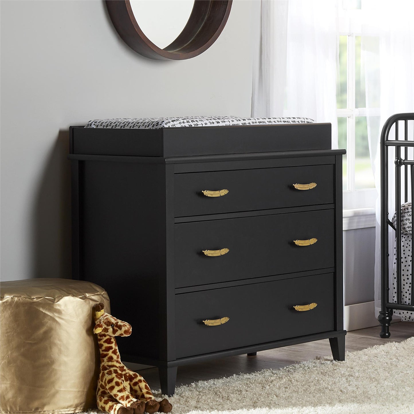 Poppy Changing Table Topper for Nursery Dresser - Black