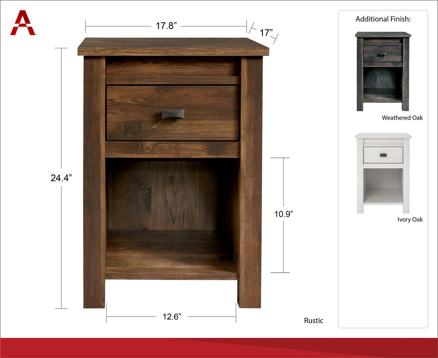 Farmington Rustic Farmhouse Nightstand with 1 Drawer - Ivory Oak