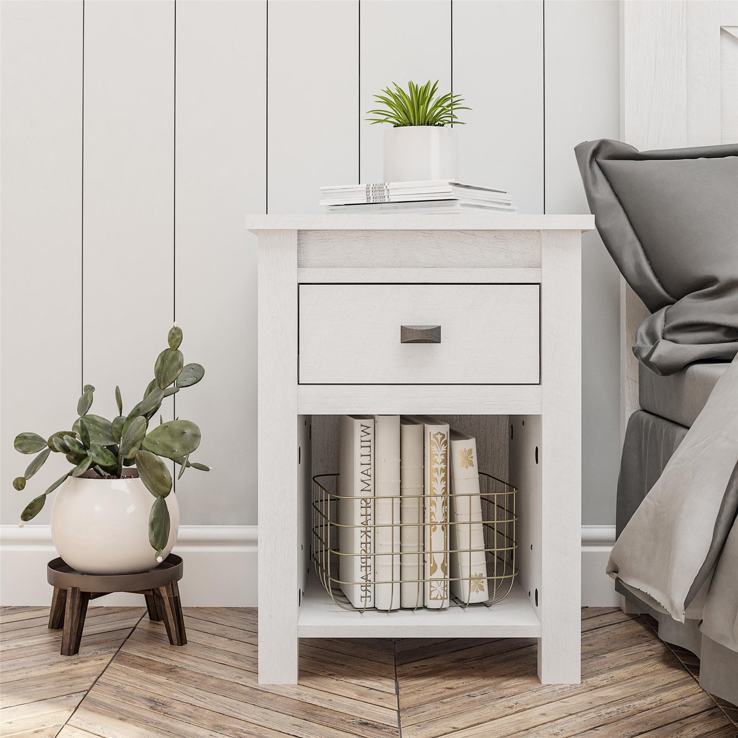 Farmington Rustic Farmhouse Nightstand with 1 Drawer - Ivory Oak