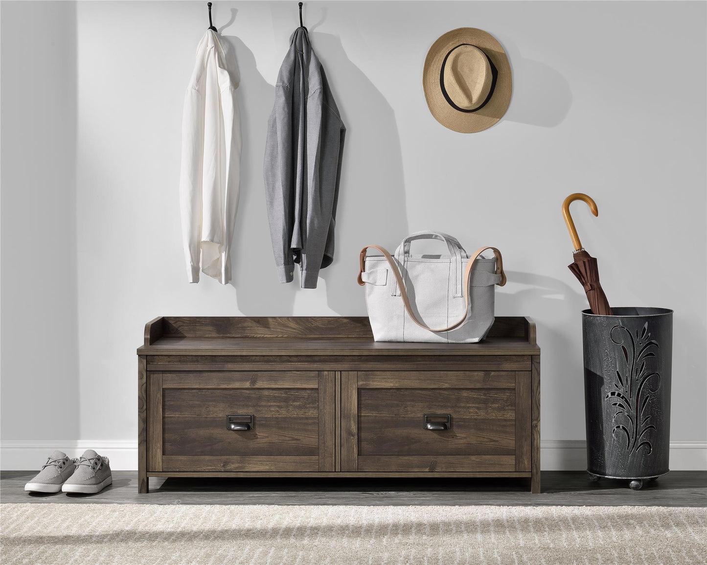 Farmington Rustic Farmhouse Entryway Storage Bench with Drawers - Rustic
