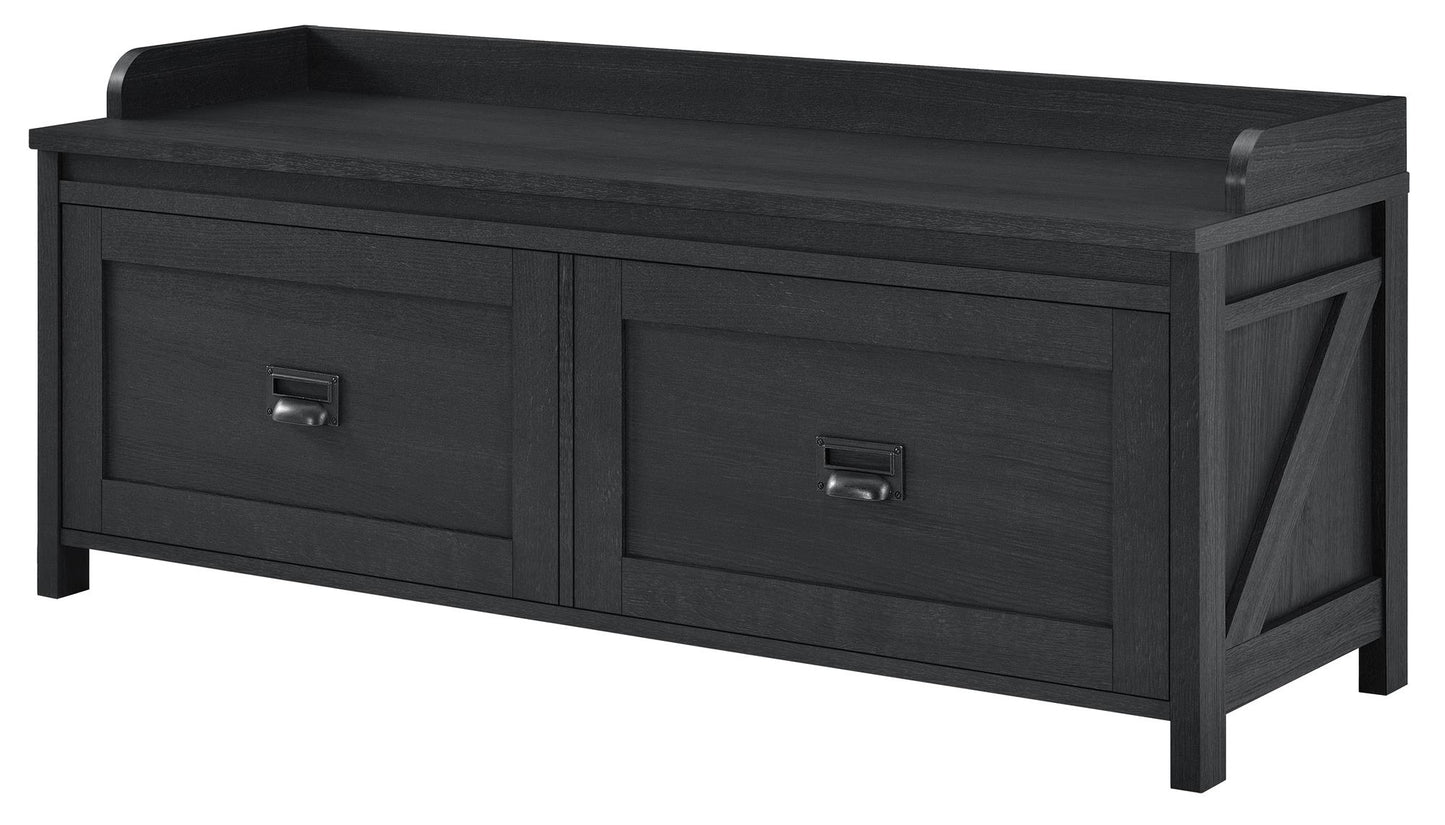 Farmington Rustic Farmhouse Entryway Storage Bench with Drawers - Black Oak