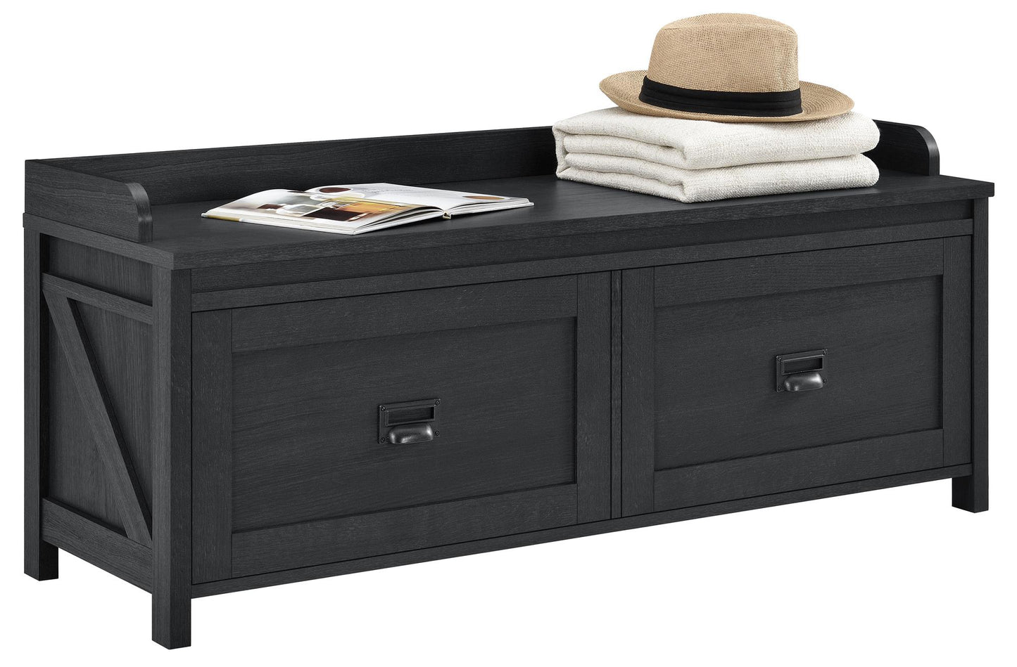 Farmington Rustic Farmhouse Entryway Storage Bench with Drawers - Black Oak