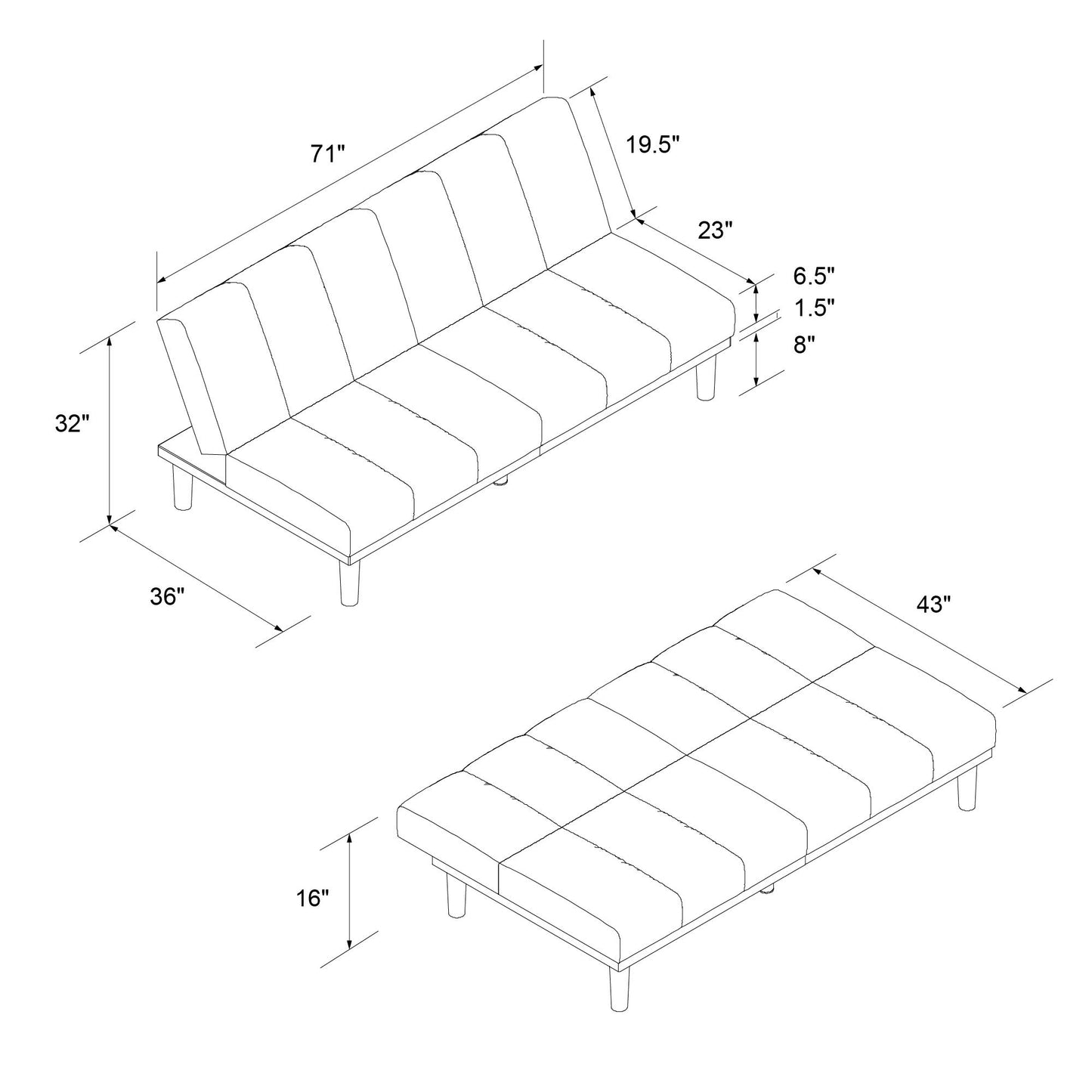 Mainstays Channel Cushion Futon, Gray Microfiber - Gray