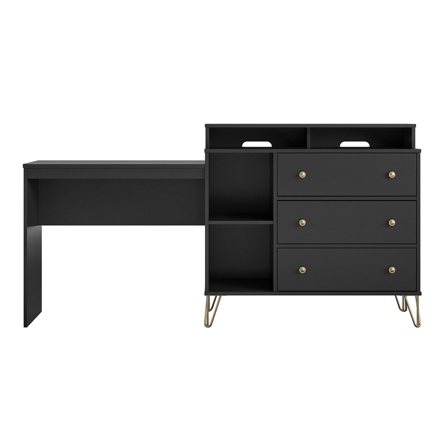Owen 3 in 1 Media Dresser and Desk Combo, Black - Black