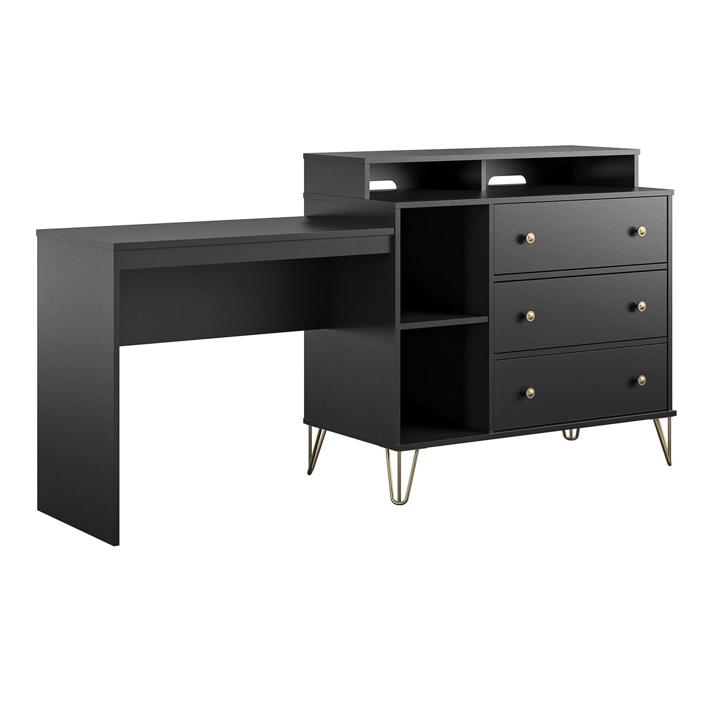 Owen 3 in 1 Media Dresser and Desk Combo, Black - Black