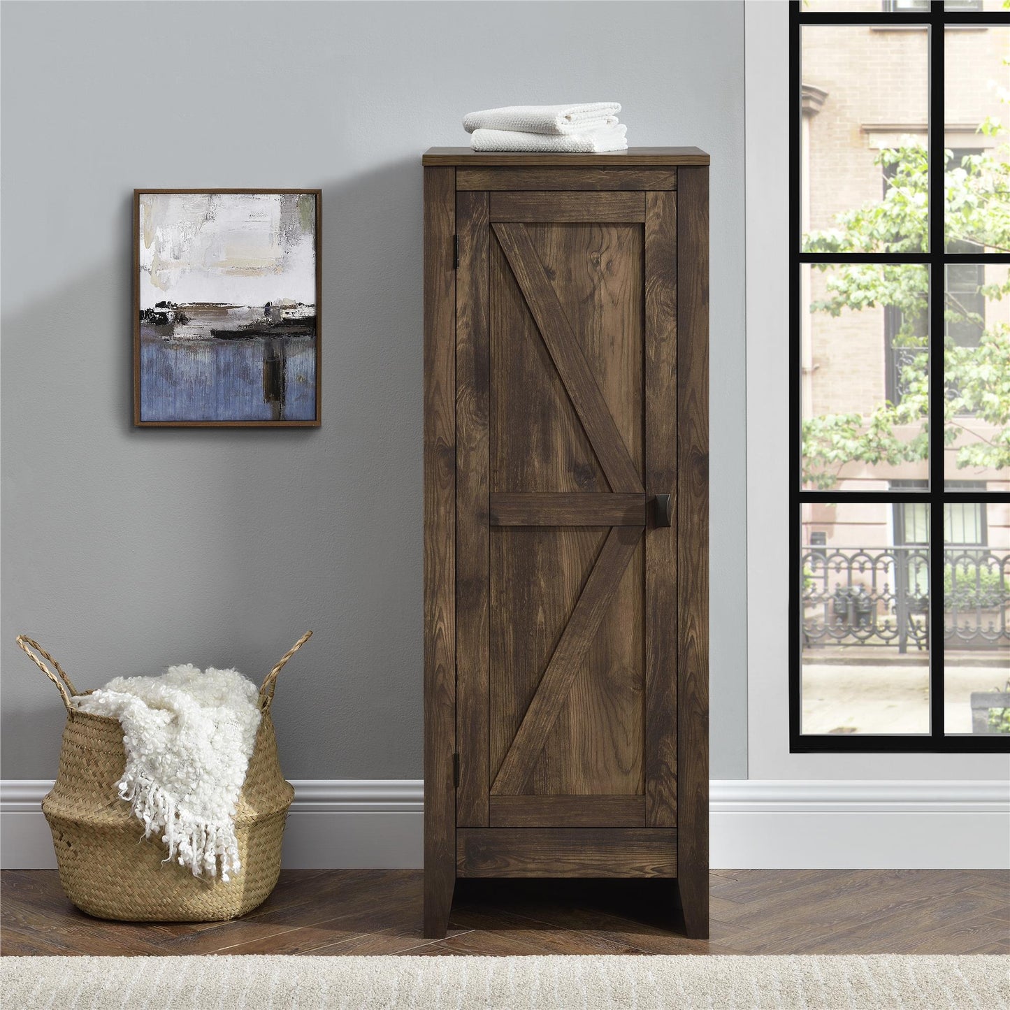 SystemBuild Farmington Storage Cabinet with 4 Shelves - Rustic
