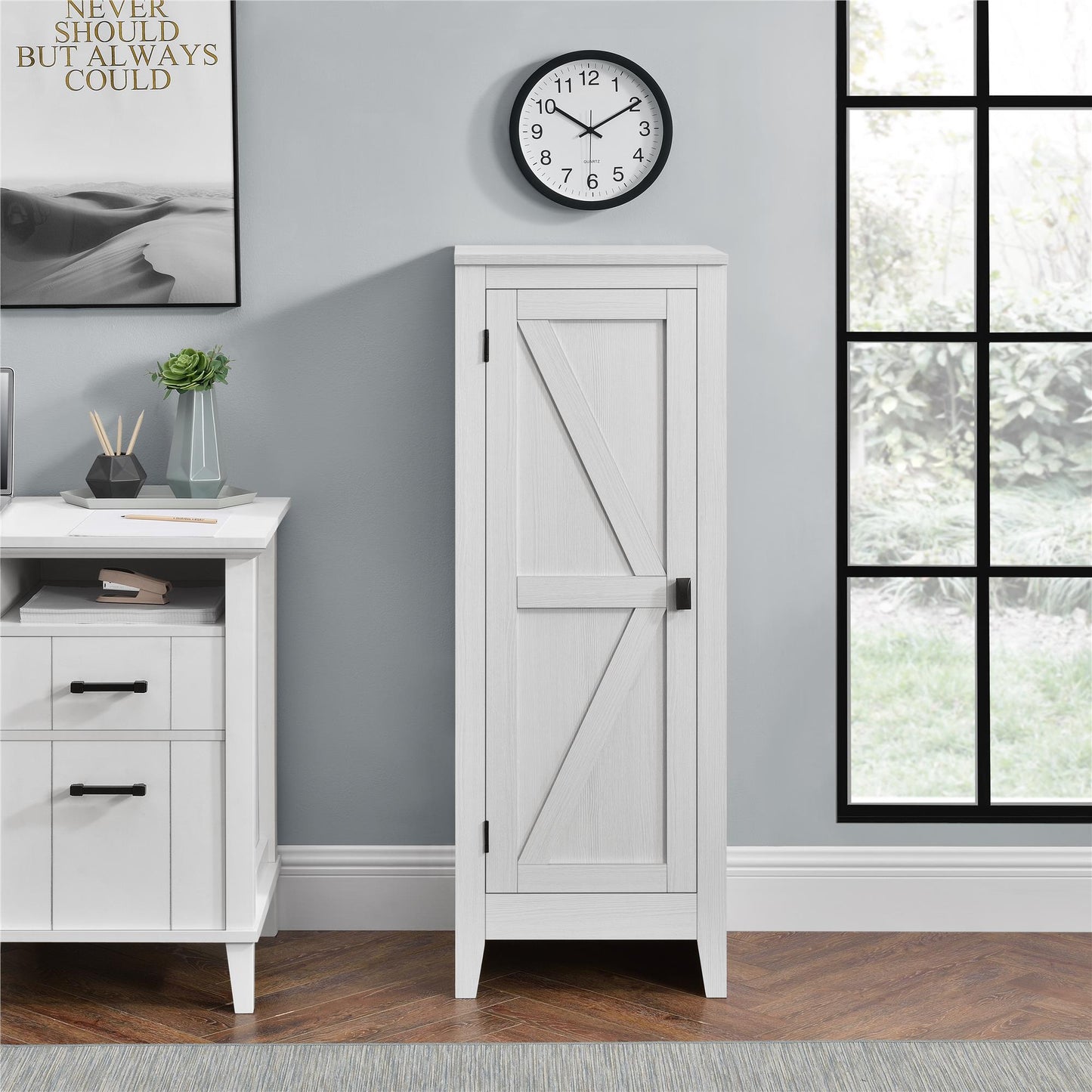 SystemBuild Farmington Storage Cabinet with 4 Shelves - Ivory Pine