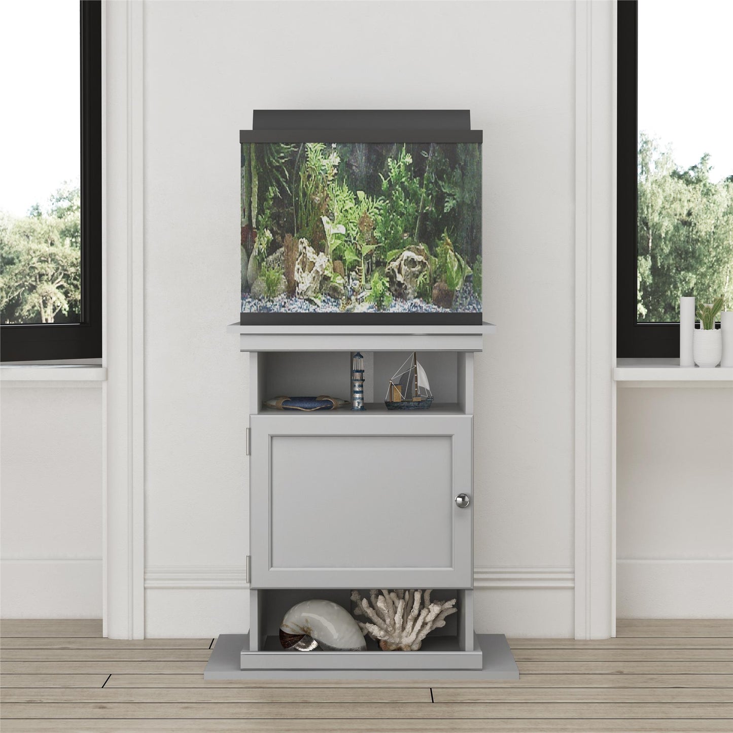 10/20 Gallon Aquarium Stand with Open and Concealed Storage - Dove Gray