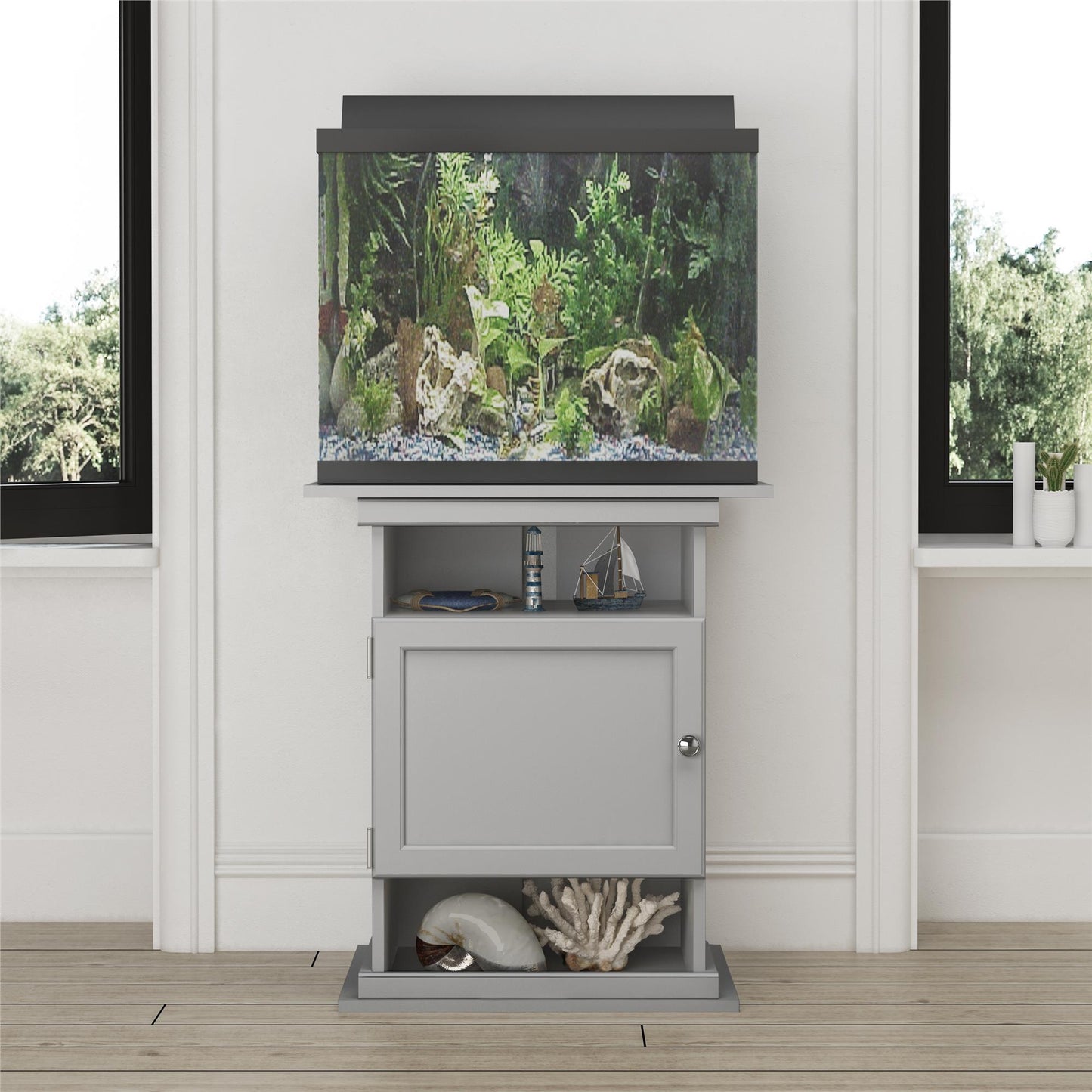 10/20 Gallon Aquarium Stand with Open and Concealed Storage - Dove Gray