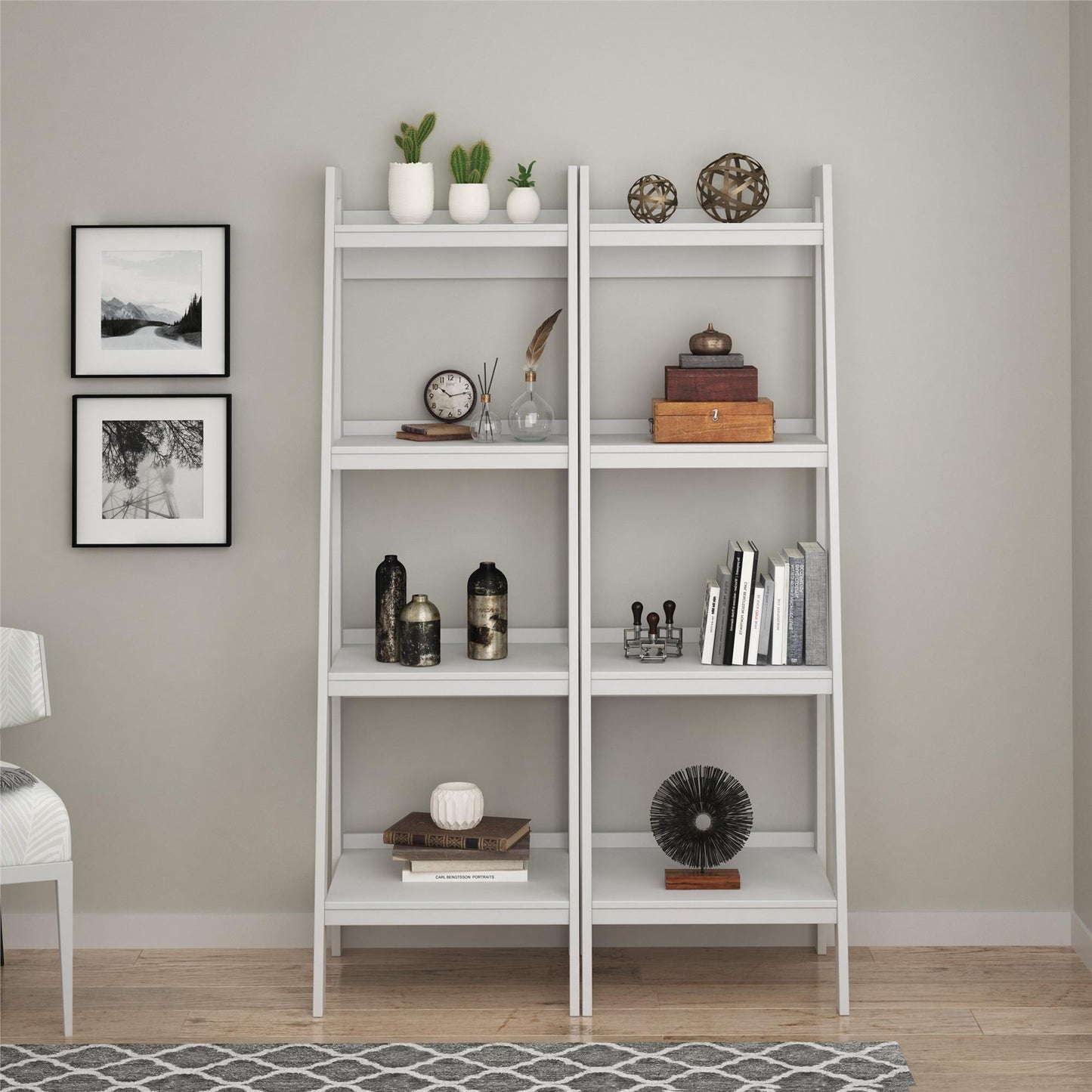 Lawrence 4 Shelf Ladder Bookcase Bundle, Set of 2 - White