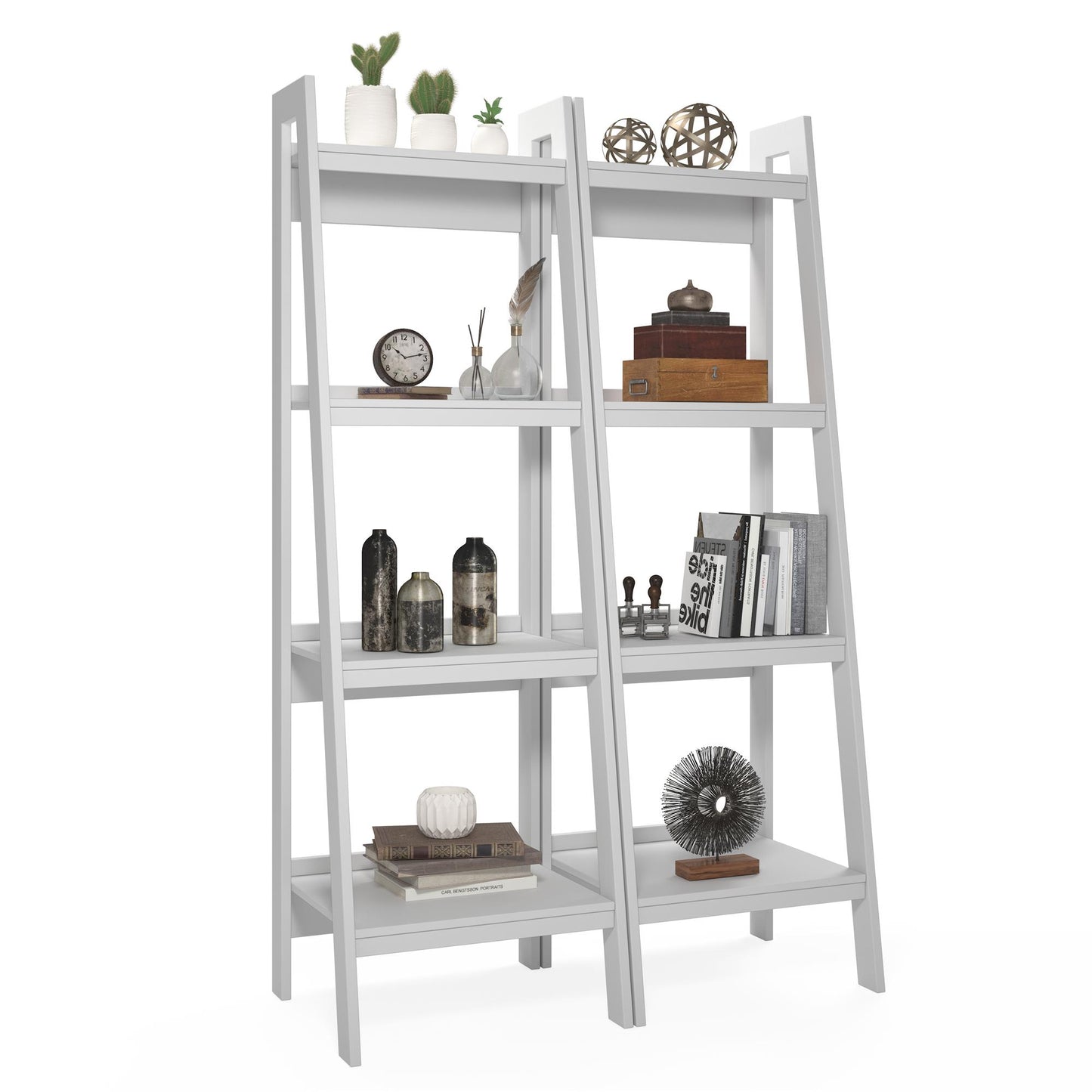 Lawrence 4 Shelf Ladder Bookcase Bundle, Set of 2 - White