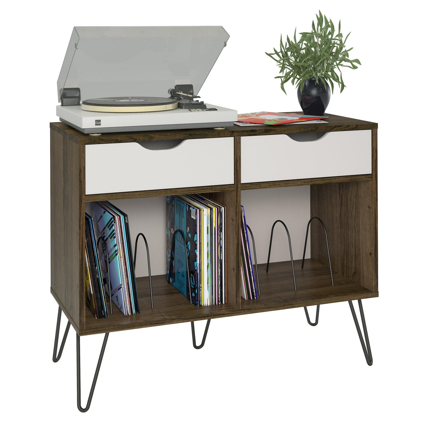 Concord Turntable Stand with Drawers, Brown Oak - Brown Oak