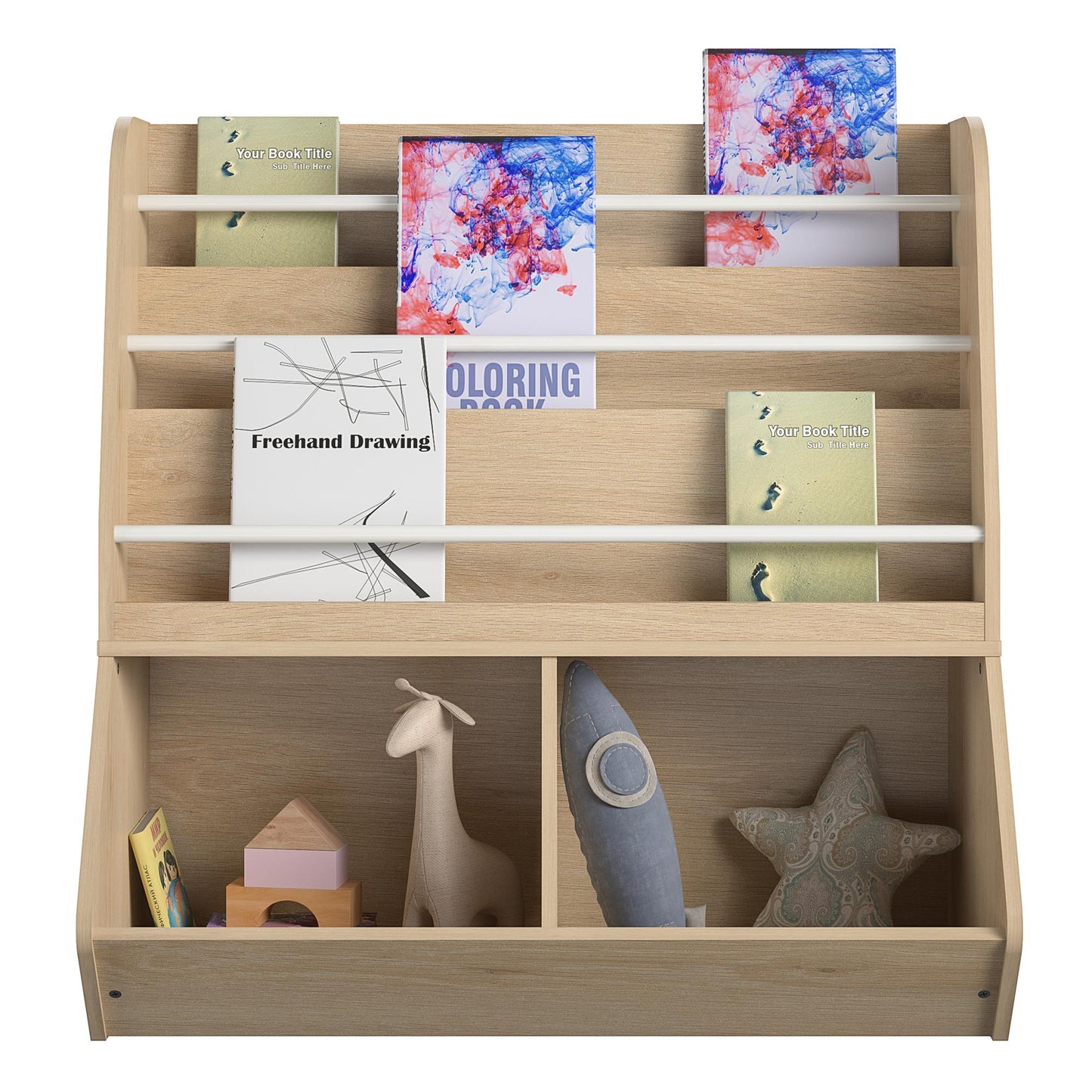 Jocelyn Kids Book and Toy Storage with 3 Shelves and 2 Open Compartments - Blonde Oak