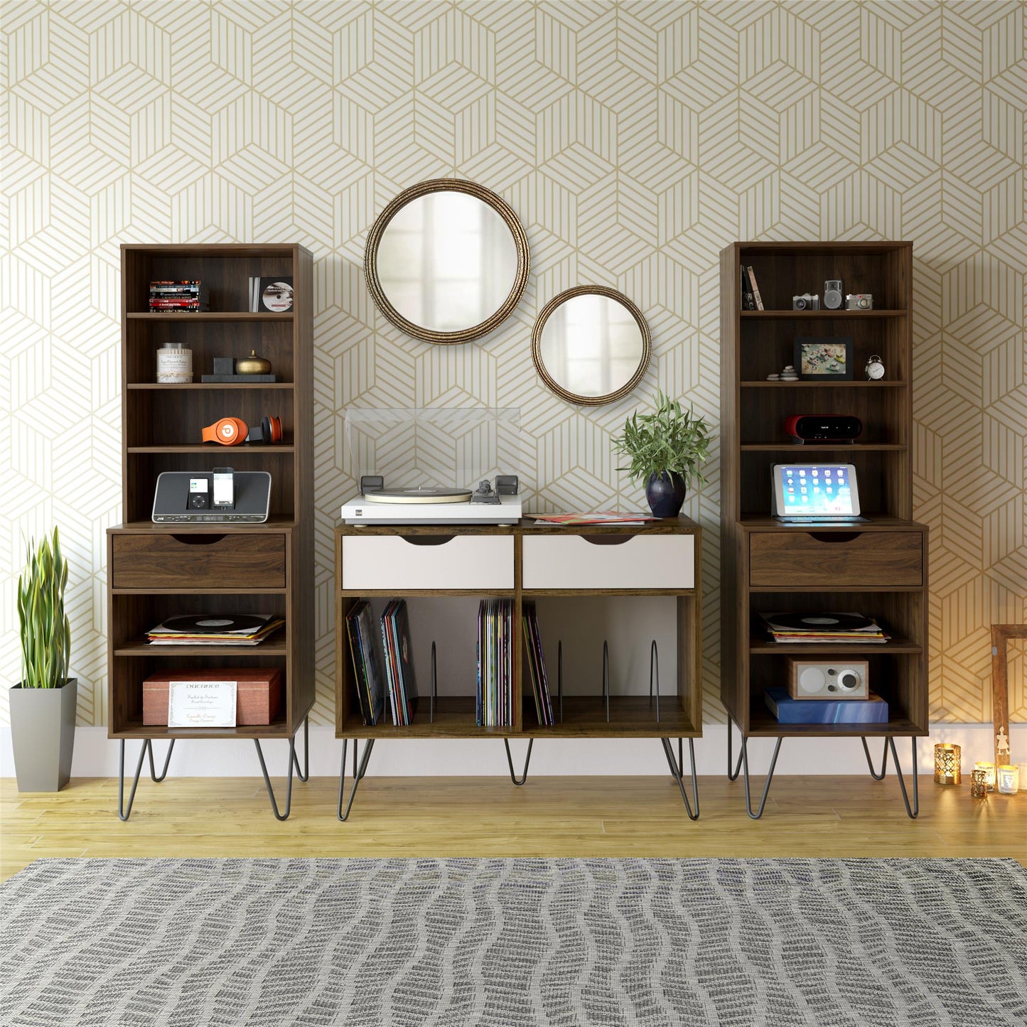 Concord Turntable Stand with Drawers, Brown Oak - Brown Oak