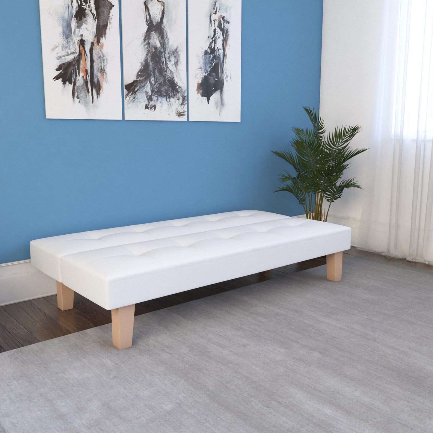 Aubrey Convertible Futon Sofa and Couch Sleeper Faux Leather - White