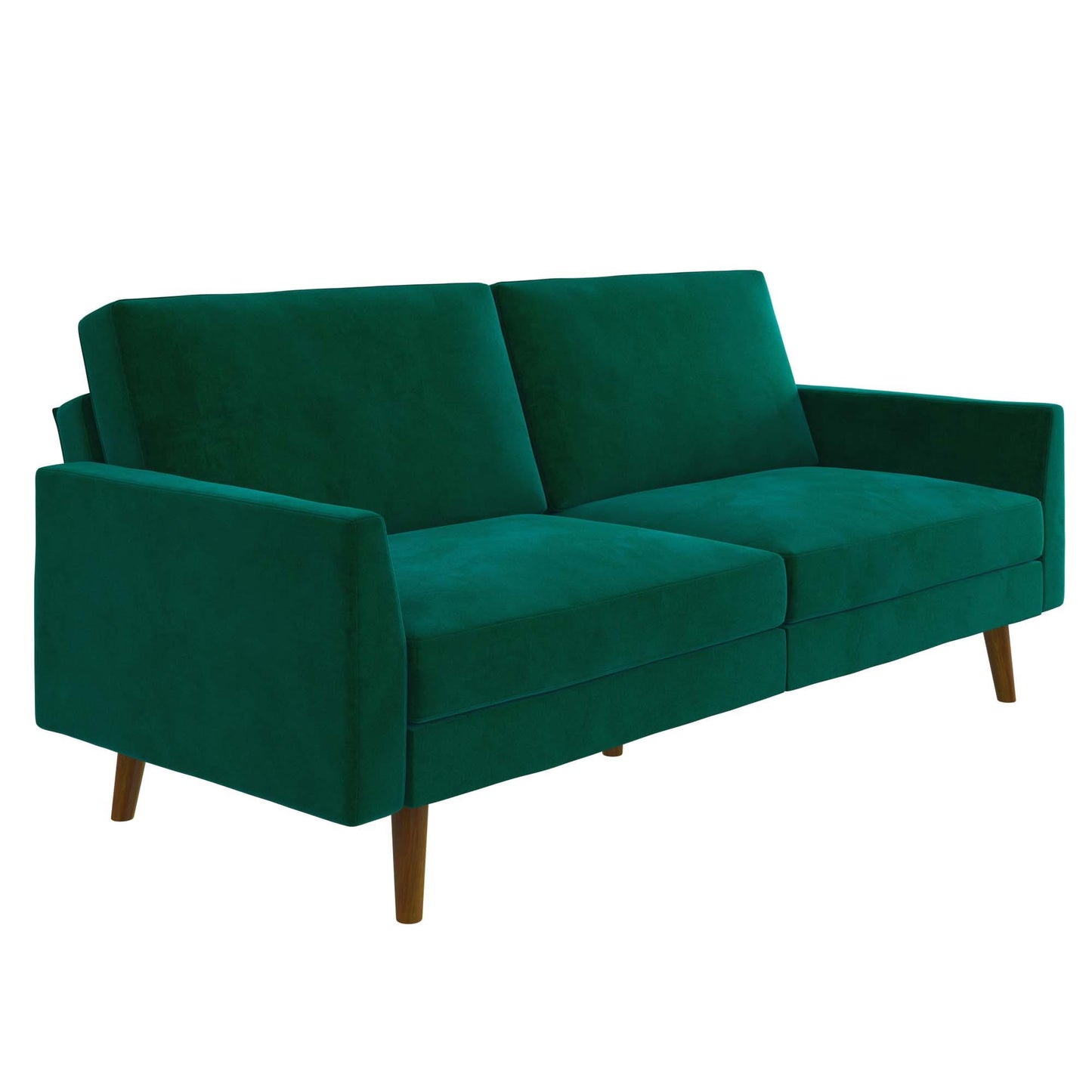 Jules Coil Futon with Solid Wooden Legs and Velvet Upholstery - Green