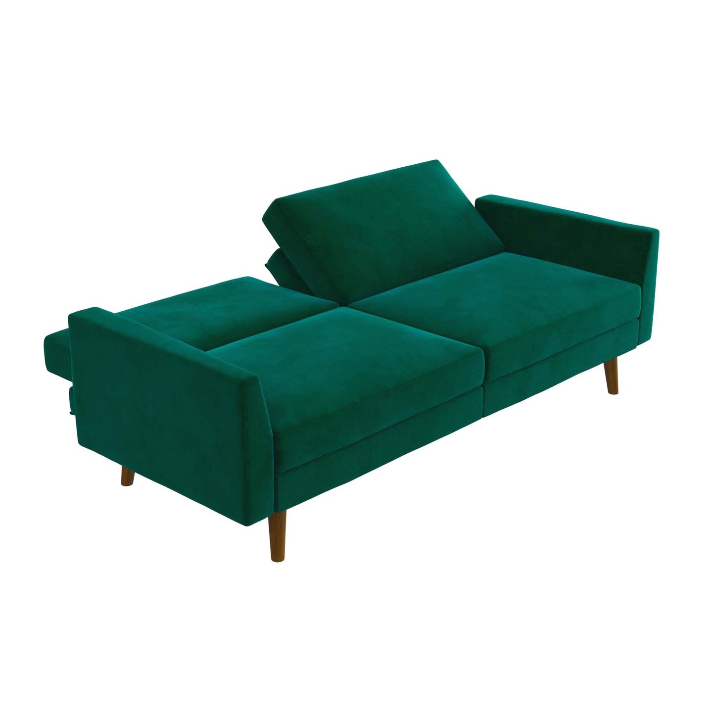 Jules Coil Futon with Solid Wooden Legs and Velvet Upholstery - Green