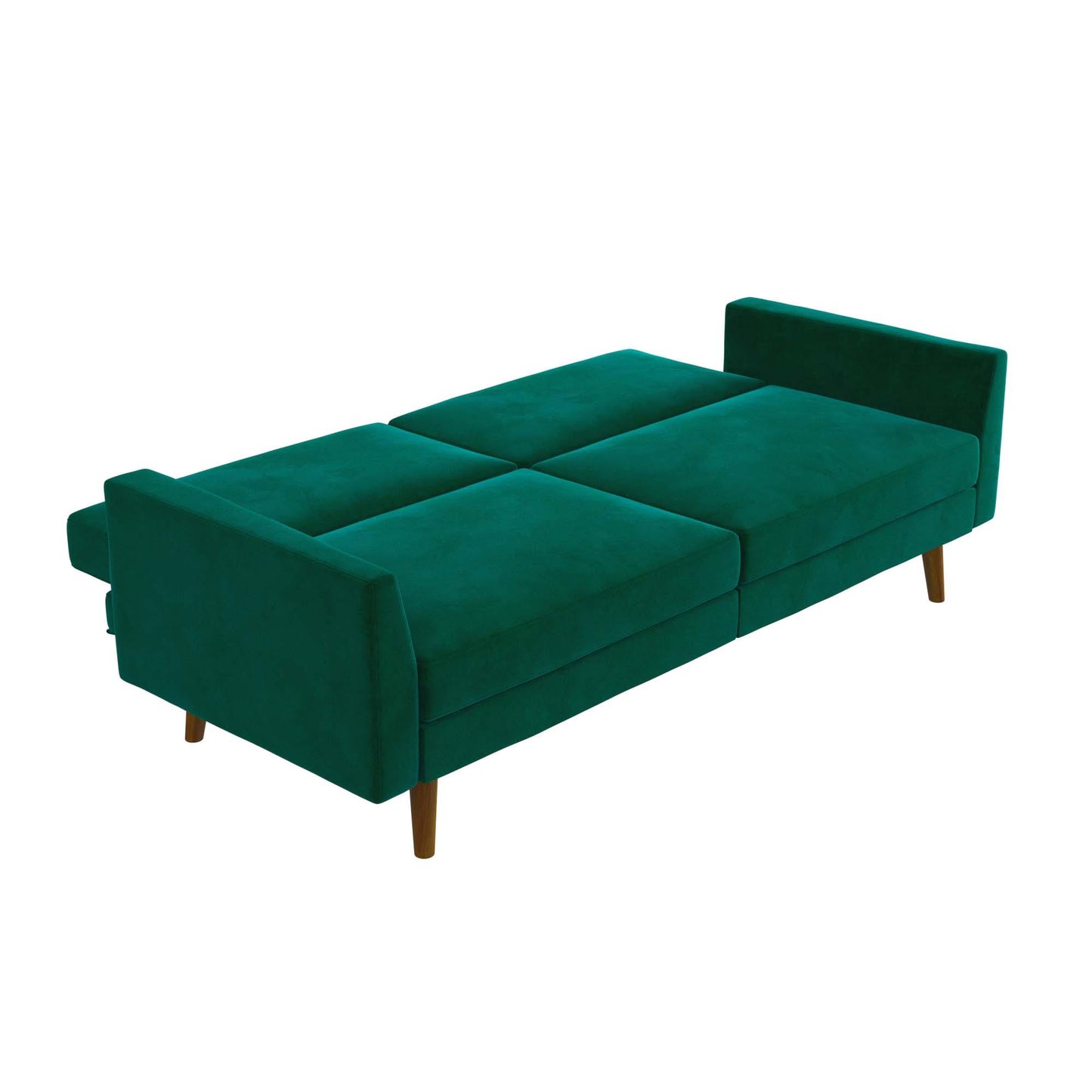 Jules Coil Futon with Solid Wooden Legs and Velvet Upholstery - Green