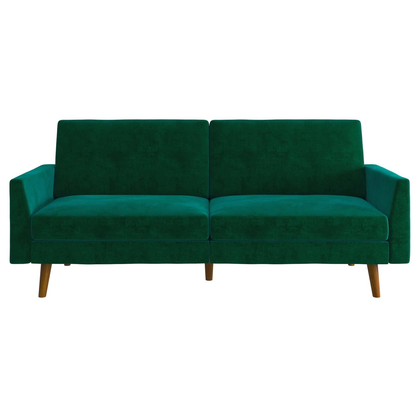 Jules Coil Futon with Solid Wooden Legs and Velvet Upholstery - Green
