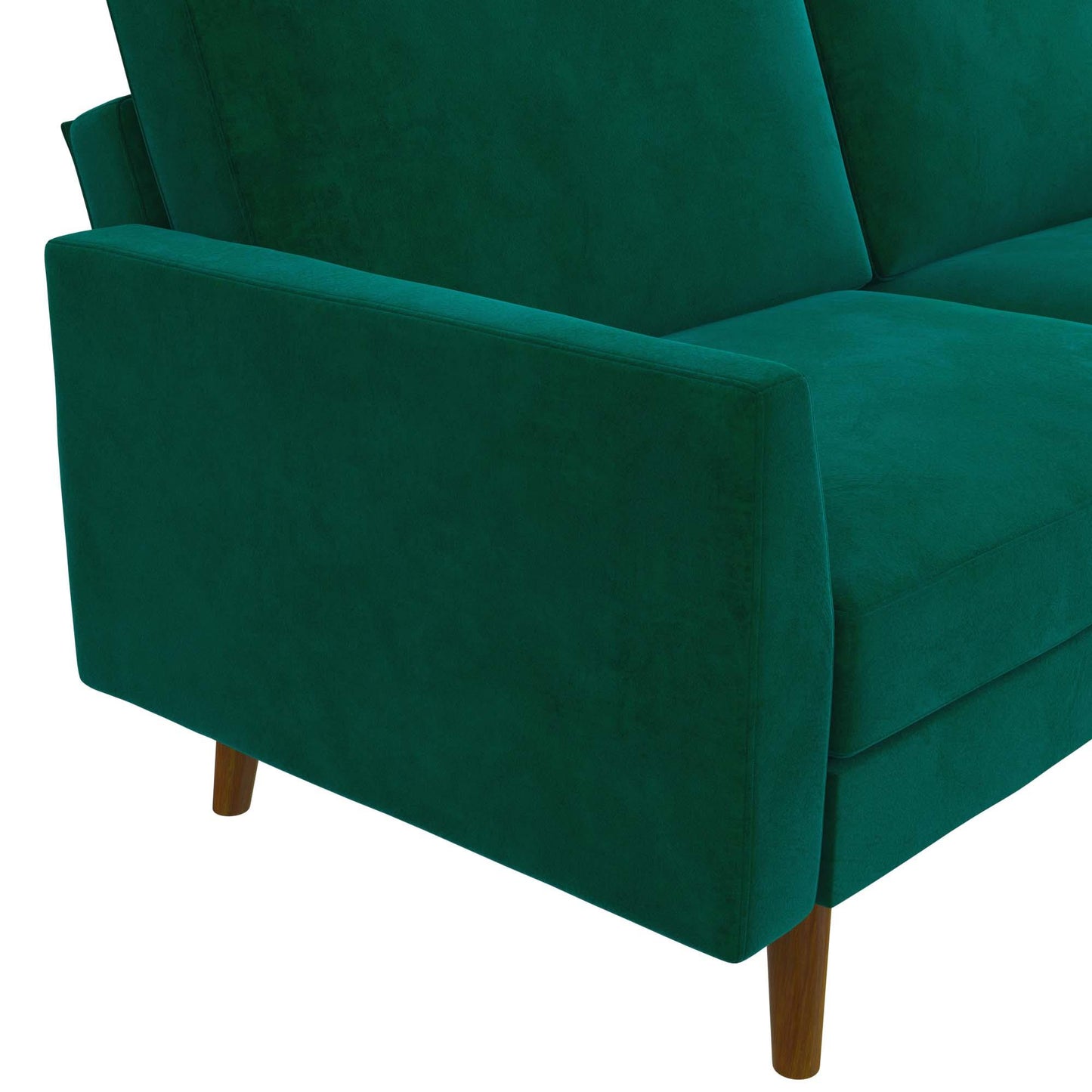 Jules Coil Futon with Solid Wooden Legs and Velvet Upholstery - Green