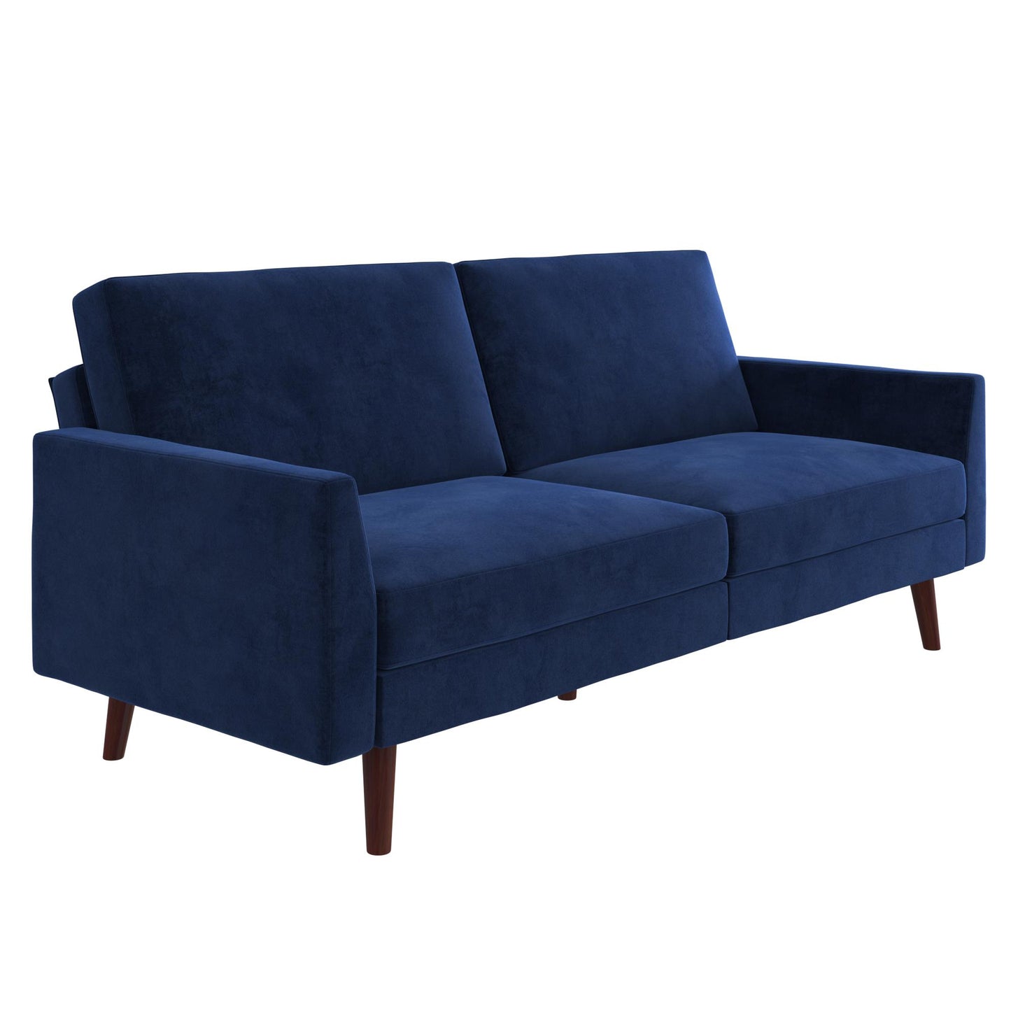 Jules Coil Futon with Solid Wooden Legs and Velvet Upholstery - Blue Velvet