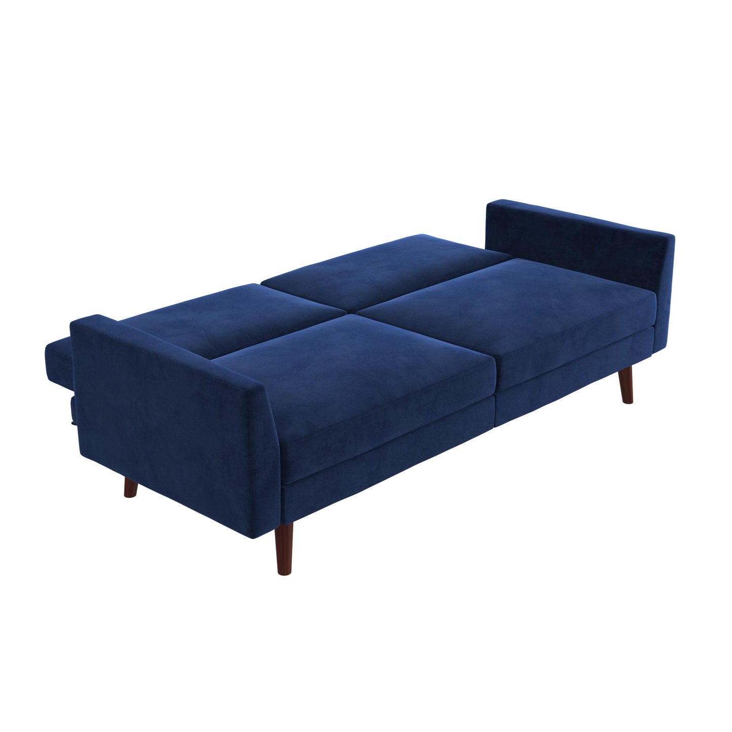 Jules Coil Futon with Solid Wooden Legs and Velvet Upholstery - Blue Velvet