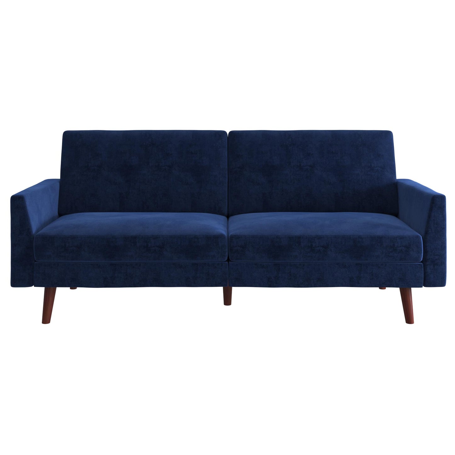 Jules Coil Futon with Solid Wooden Legs and Velvet Upholstery - Blue Velvet