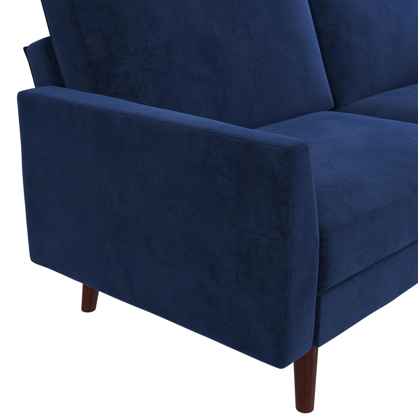 Jules Coil Futon with Solid Wooden Legs and Velvet Upholstery - Blue Velvet
