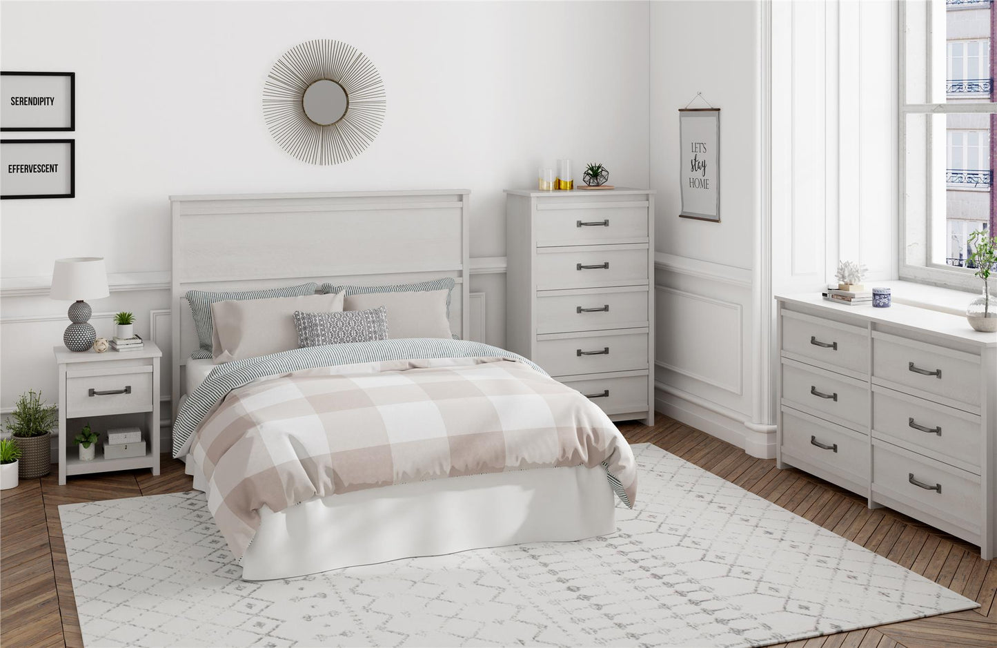 Bassinger 5 Drawer Bedroom Dresser with Pewter Handles - Ivory Oak