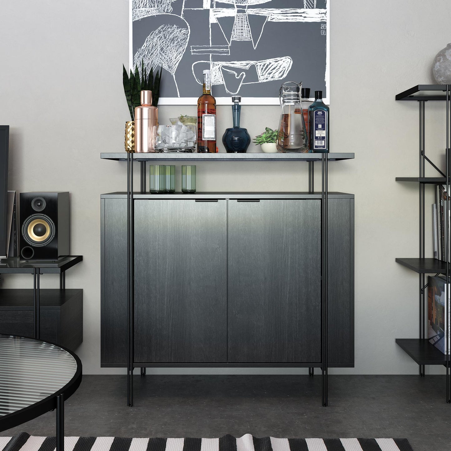 Ameriwood Home Lakeland Bar Cabinet, Black Oak - Black Oak