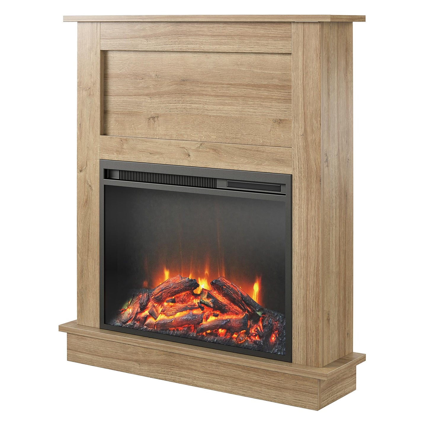 Ellsworth Modern Electric Fireplace with Mantel and 23 Inch Fireplace Insert - Natural