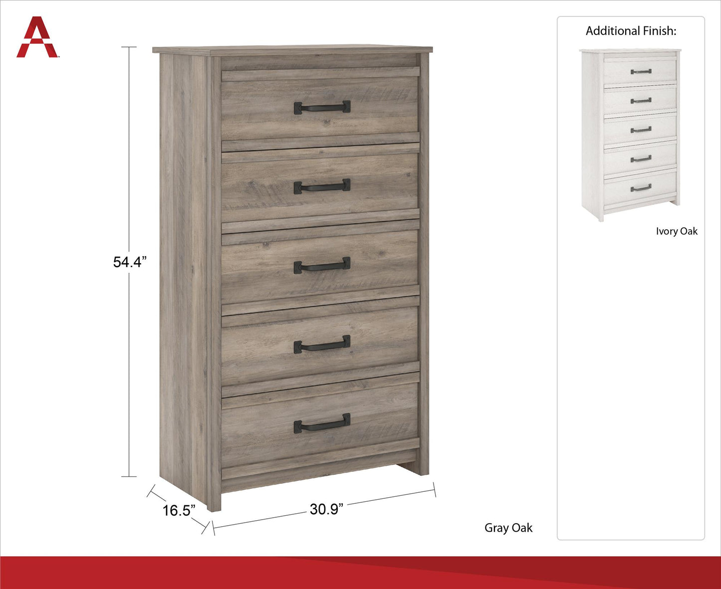 Bassinger 5 Drawer Bedroom Dresser with Pewter Handles - Ivory Oak