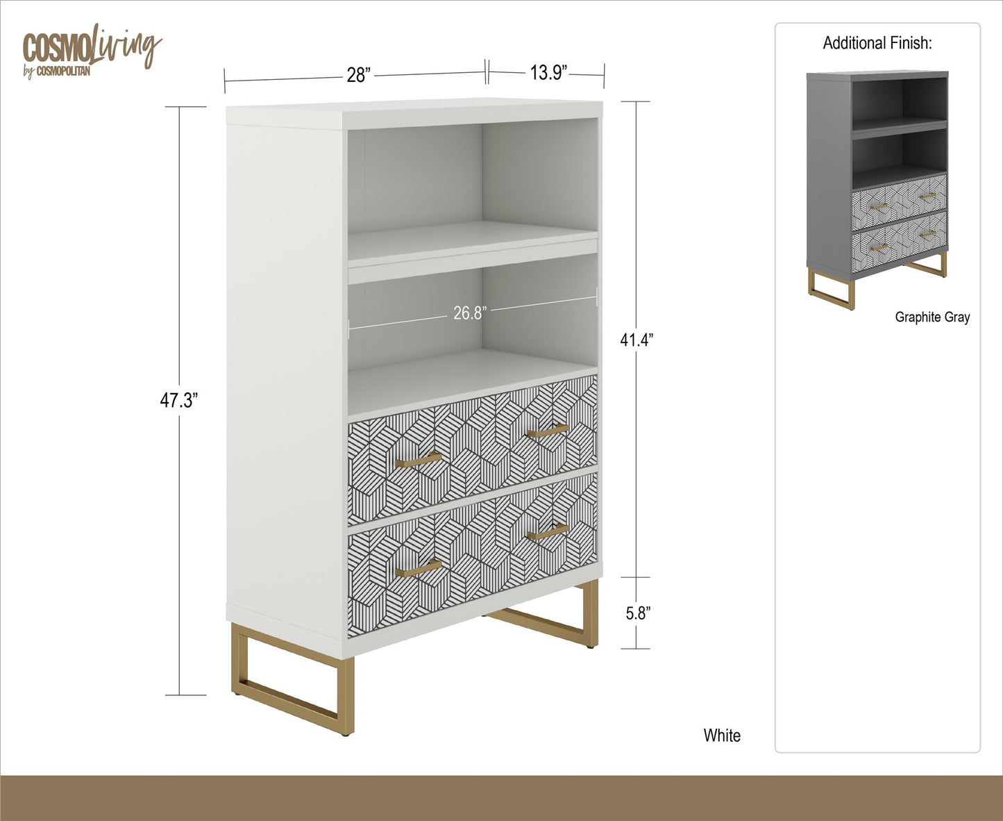 Scarlett Bookcase with Drawers - Graphite Grey