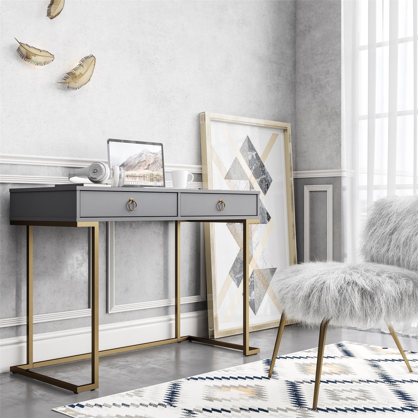 Camila Writing Desk, Graphite Gray - Graphite Grey