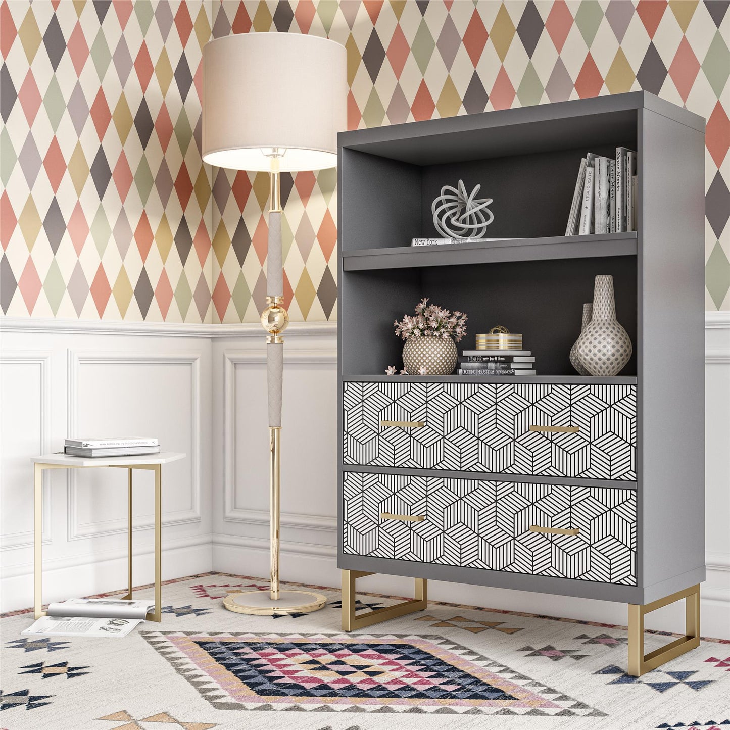 Scarlett Bookcase with Drawers - Graphite Grey