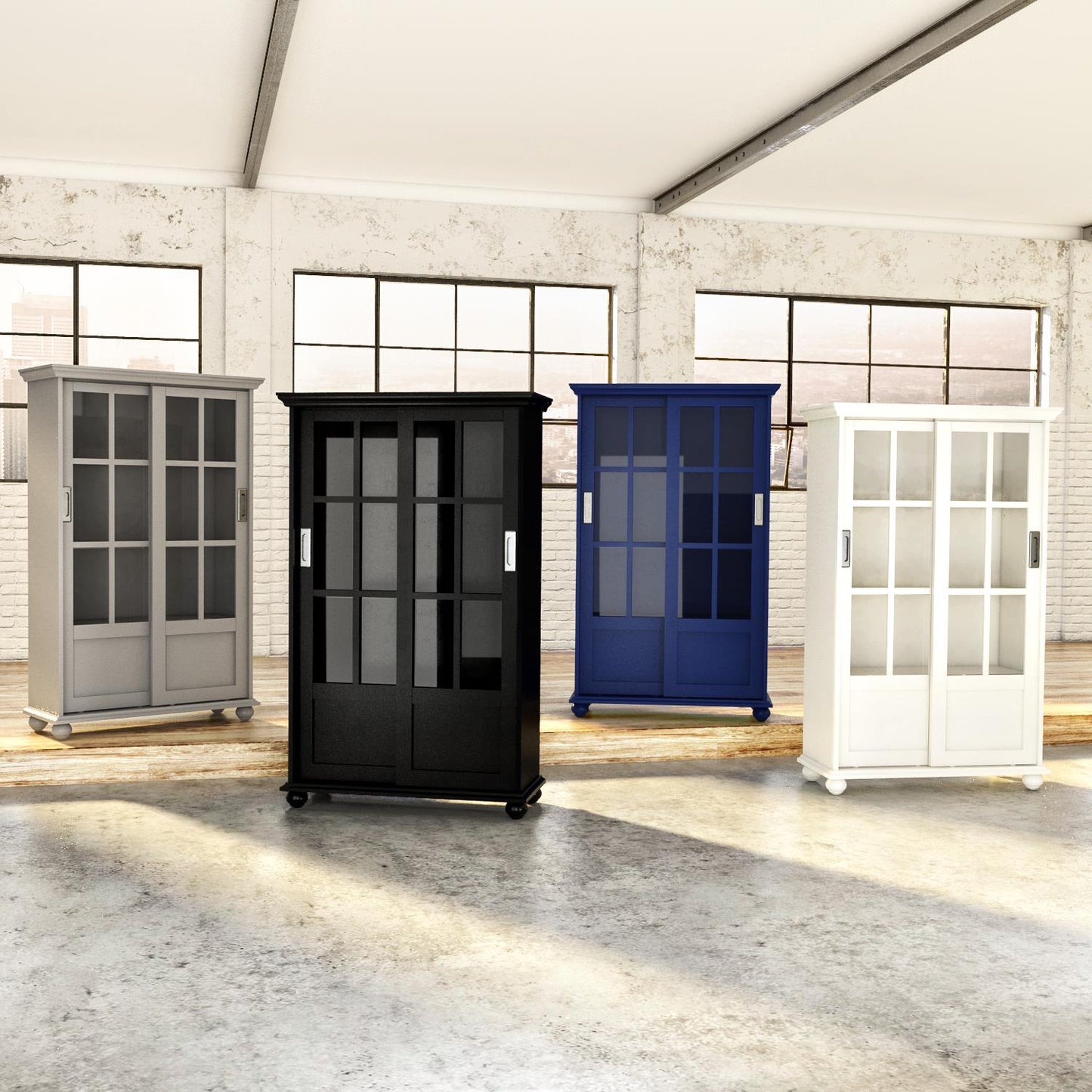 Aaron Lane Bookcase with Sliding Glass Doors - Gray