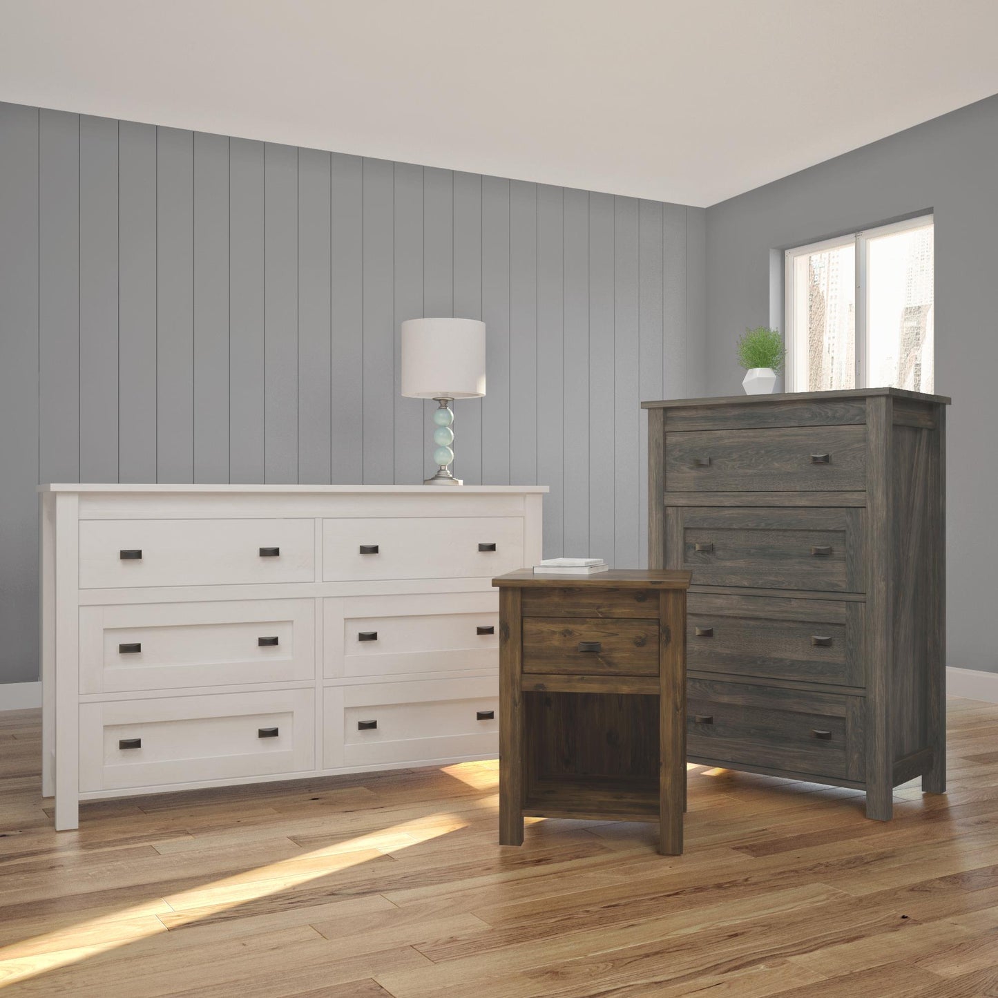 Farmington 4 Drawer Rustic Farmhouse Dresser with Linen Interiors - Weathered Oak