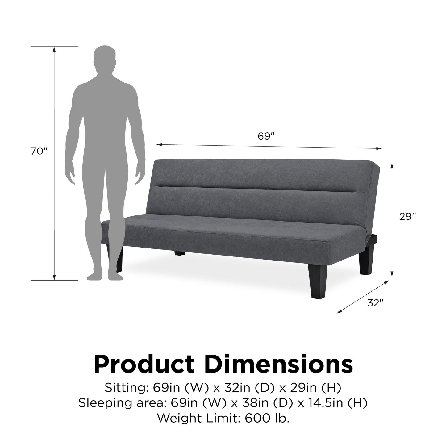 DHP Kebo Futon, Charcoal - Dark Gray