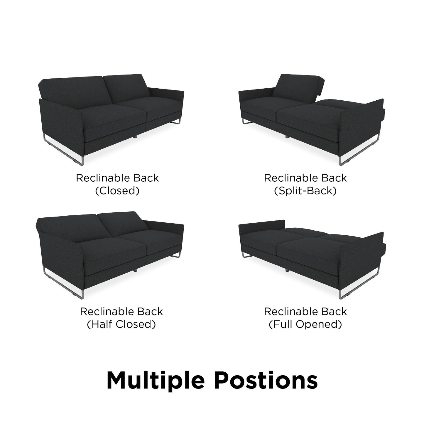 Pembroke Convertible Futon with Armrests and Metal Sleigh Legs - Grey Linen