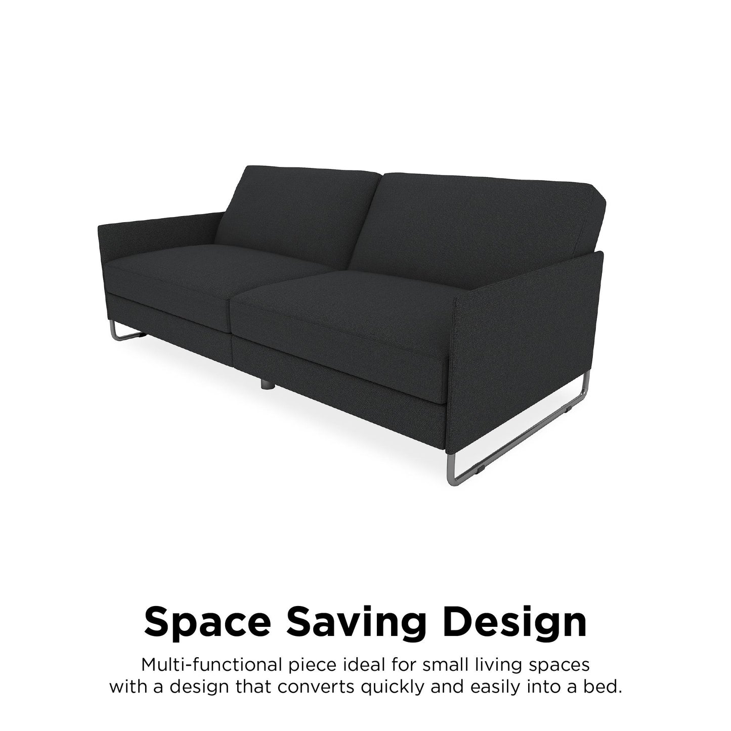 Pembroke Convertible Futon with Armrests and Metal Sleigh Legs - Grey Linen