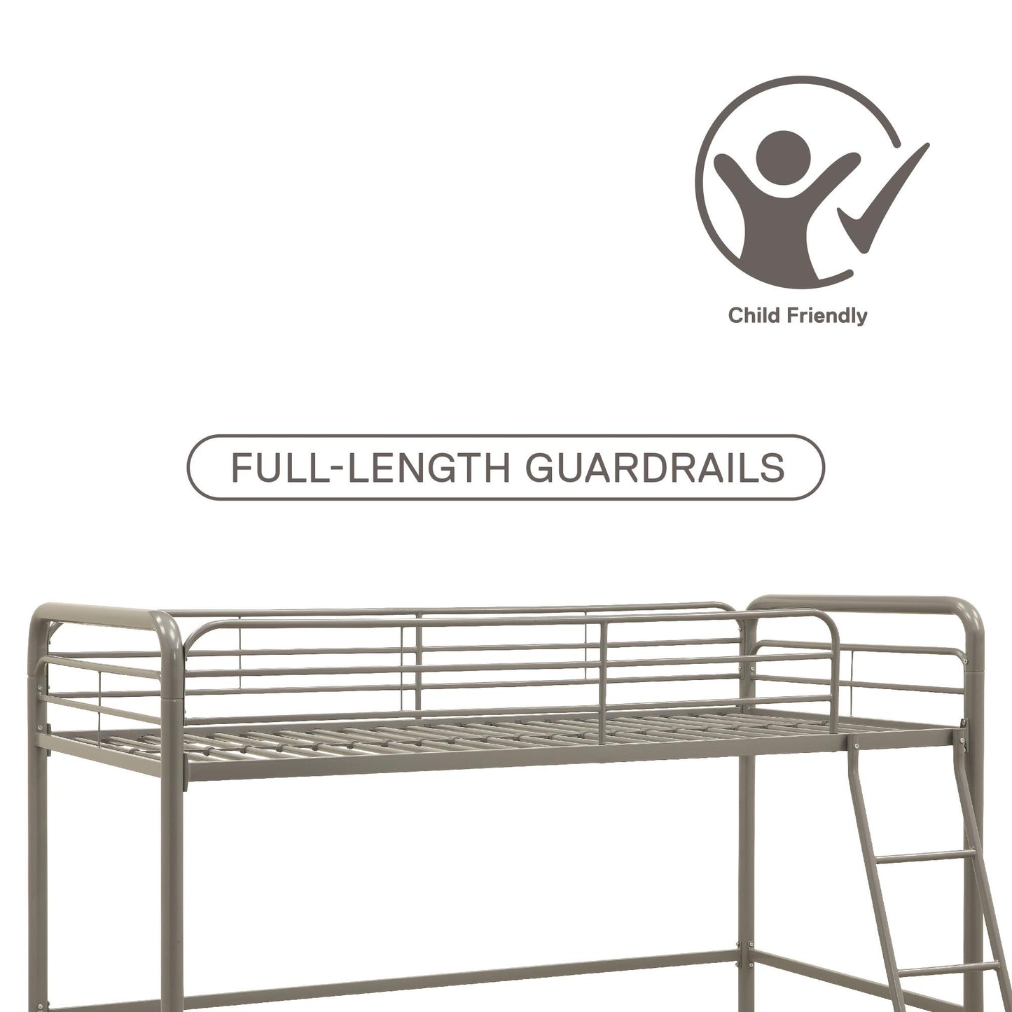Jett Junior Loft Bed with Metal Frame and Built-In Ladder - Silver - Twin