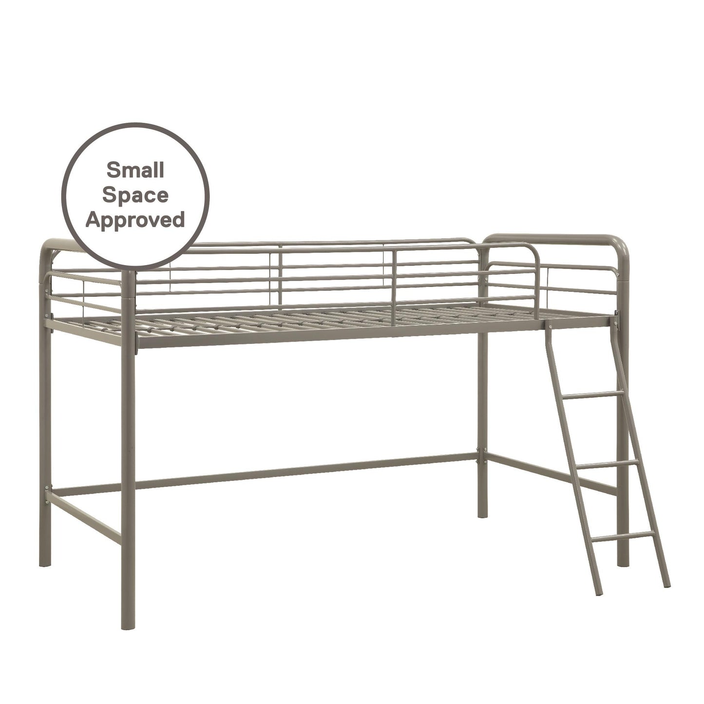Jett Junior Loft Bed with Metal Frame and Built-In Ladder - Silver - Twin