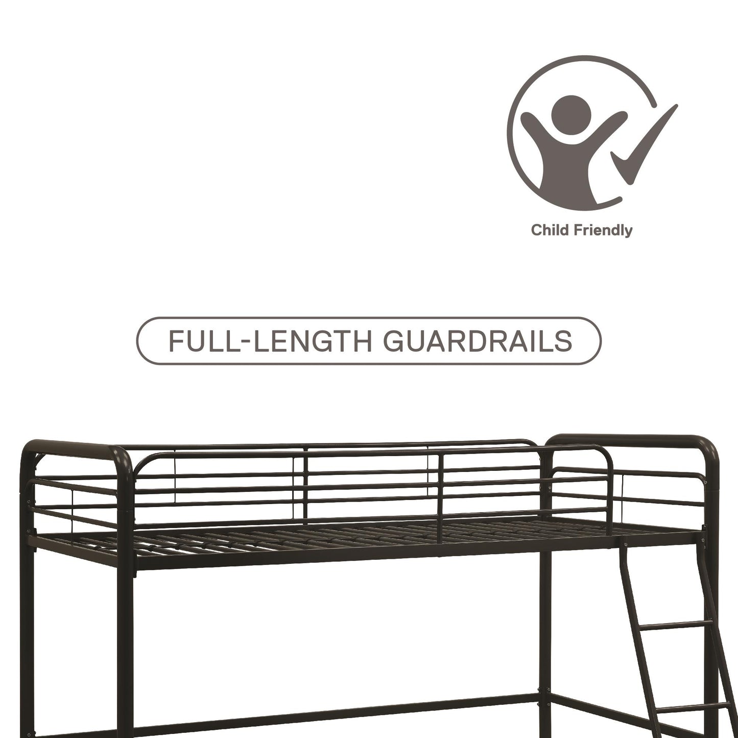 Jett Junior Loft Bed with Metal Frame and Built-In Ladder - Black - Twin